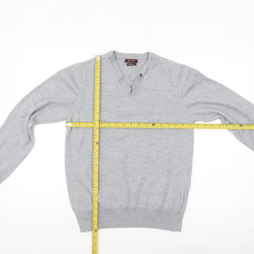 River Island Men’s Grey Merino Wool Blend V-Neck Jumper M
