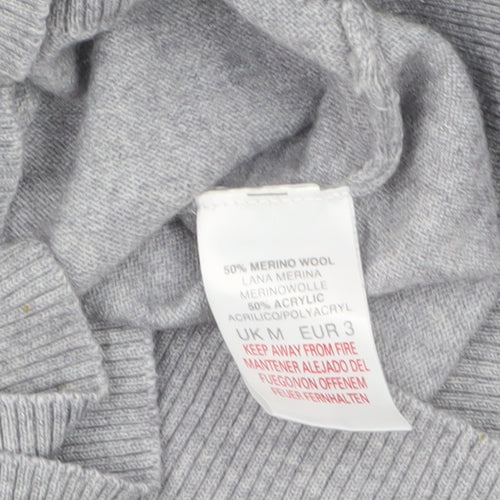 River Island Men’s Grey Merino Wool Blend V-Neck Jumper M