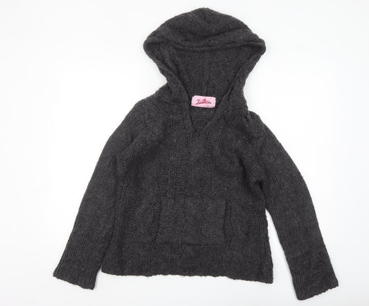 Joe Browns Women’s Grey Hooded Chunky-Knit V-Neck Jumper Size S