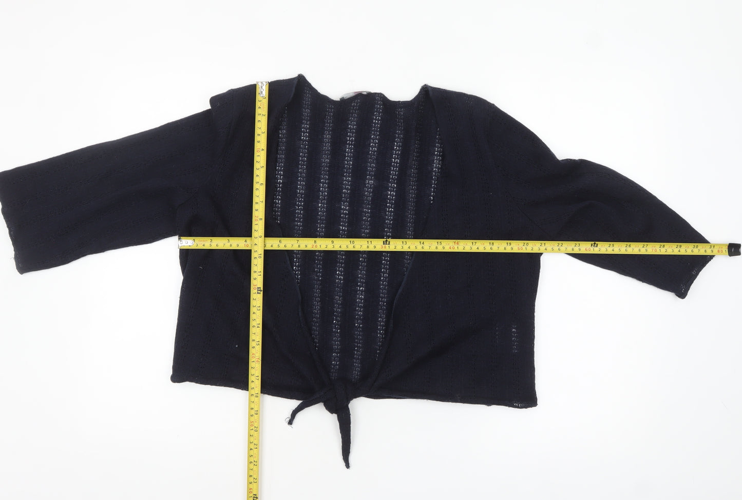 Marks and Spencer Per Una Women's Black Open Knit Tie Cardigan Size 18