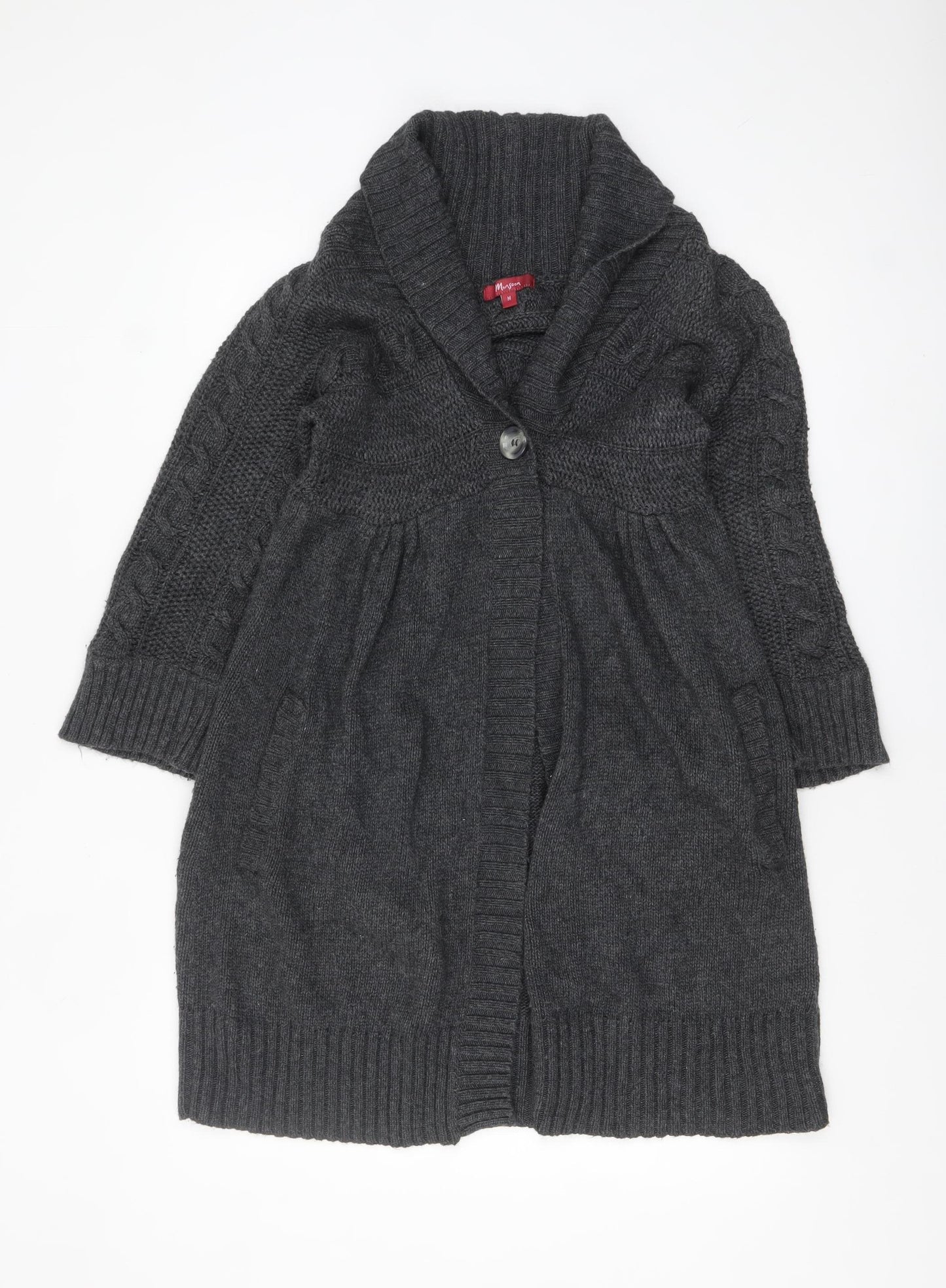 Monsoon Women's Grey Cable Knit Long Cardigan M