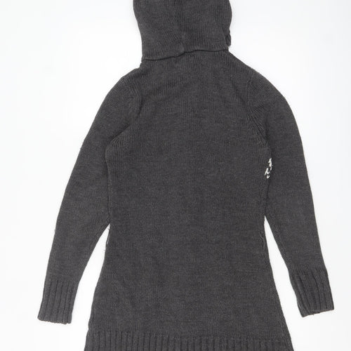 Papaya Womens Grey Fair Isle Hooded Long Cardigan Size 12