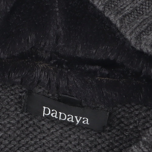 Papaya Womens Grey Fair Isle Hooded Long Cardigan Size 12