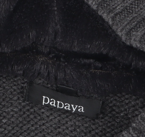 Papaya Womens Grey Fair Isle Hooded Long Cardigan Size 12
