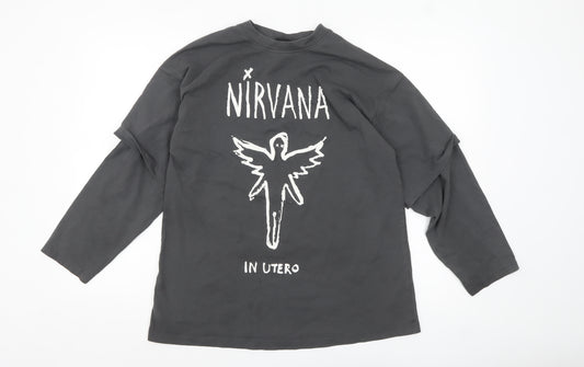 Nirvana Women Black Long Sleeve Cotton T-Shirt Size S