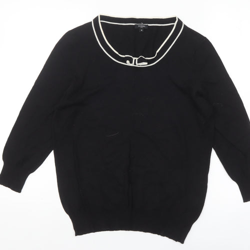 Hobbs Women Black Size 16 Cotton Viscose Bow Trim Pullover Jumper