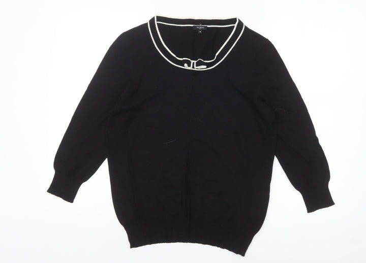 Hobbs Women Black Size 16 Cotton Viscose Bow Trim Pullover Jumper