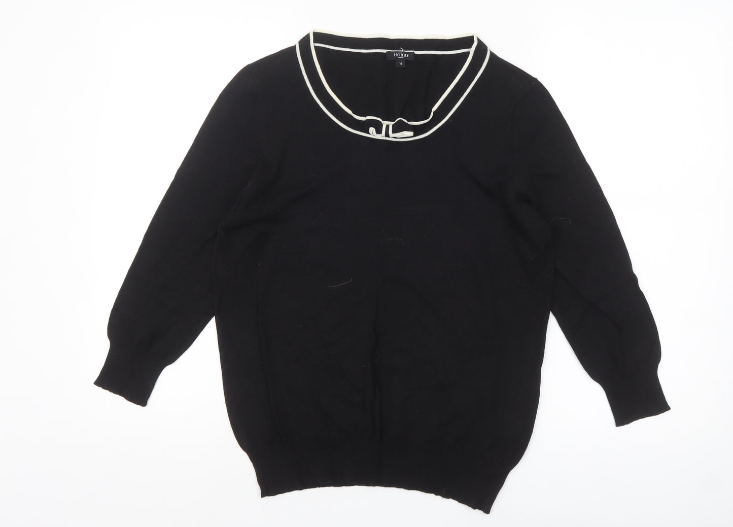 Hobbs Women Black Size 16 Cotton Viscose Bow Trim Pullover Jumper