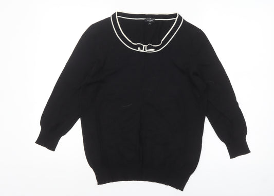 Hobbs Women Black Size 16 Cotton Viscose Bow Trim Pullover Jumper