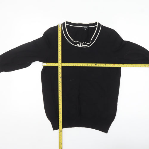 Hobbs Women Black Size 16 Cotton Viscose Bow Trim Pullover Jumper