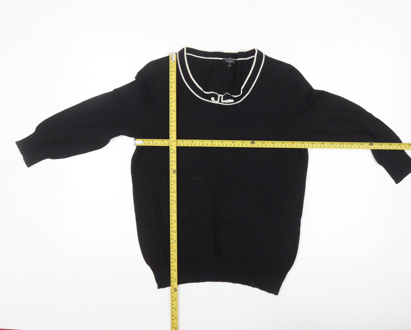 Hobbs Women Black Size 16 Cotton Viscose Bow Trim Pullover Jumper