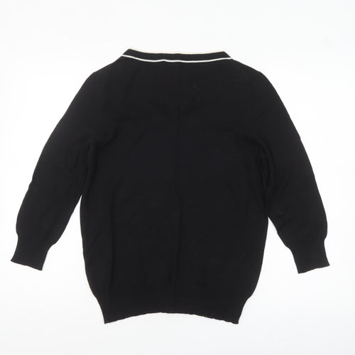 Hobbs Women Black Size 16 Cotton Viscose Bow Trim Pullover Jumper