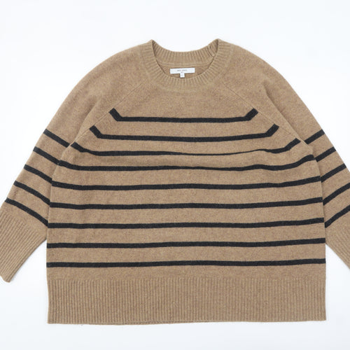 Next Women's Beige Striped 100% Wool Crew Neck Jumper XL