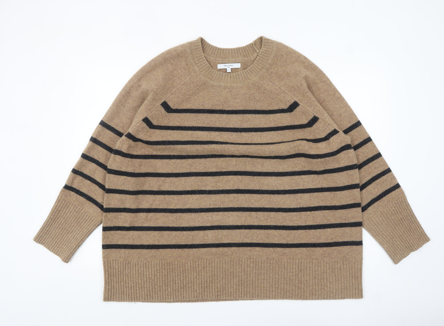 Next Women's Beige Striped 100% Wool Crew Neck Jumper XL