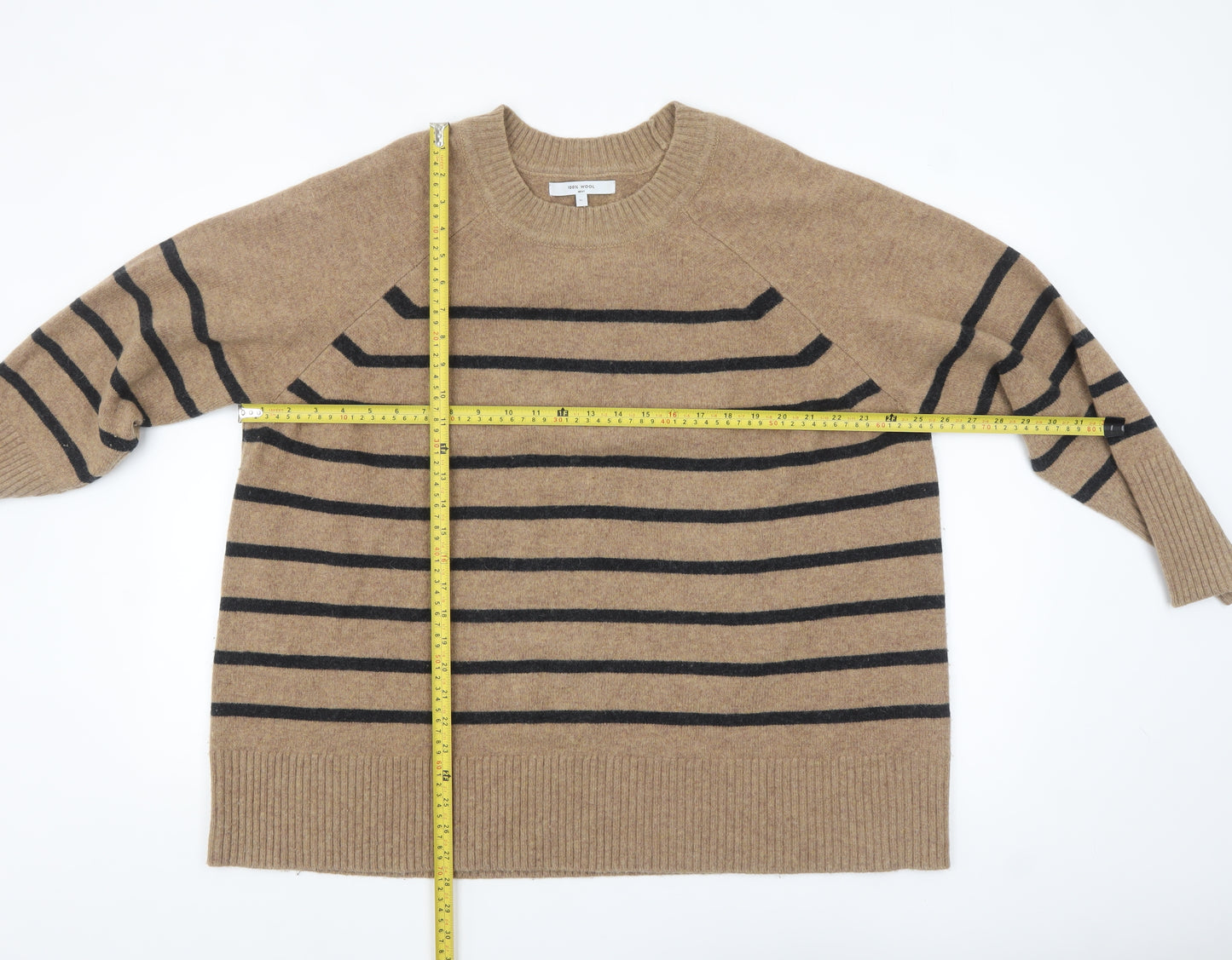 Next Women's Beige Striped 100% Wool Crew Neck Jumper XL