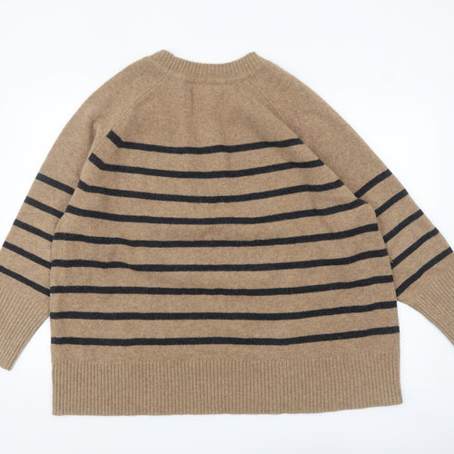 Next Women's Beige Striped 100% Wool Crew Neck Jumper XL