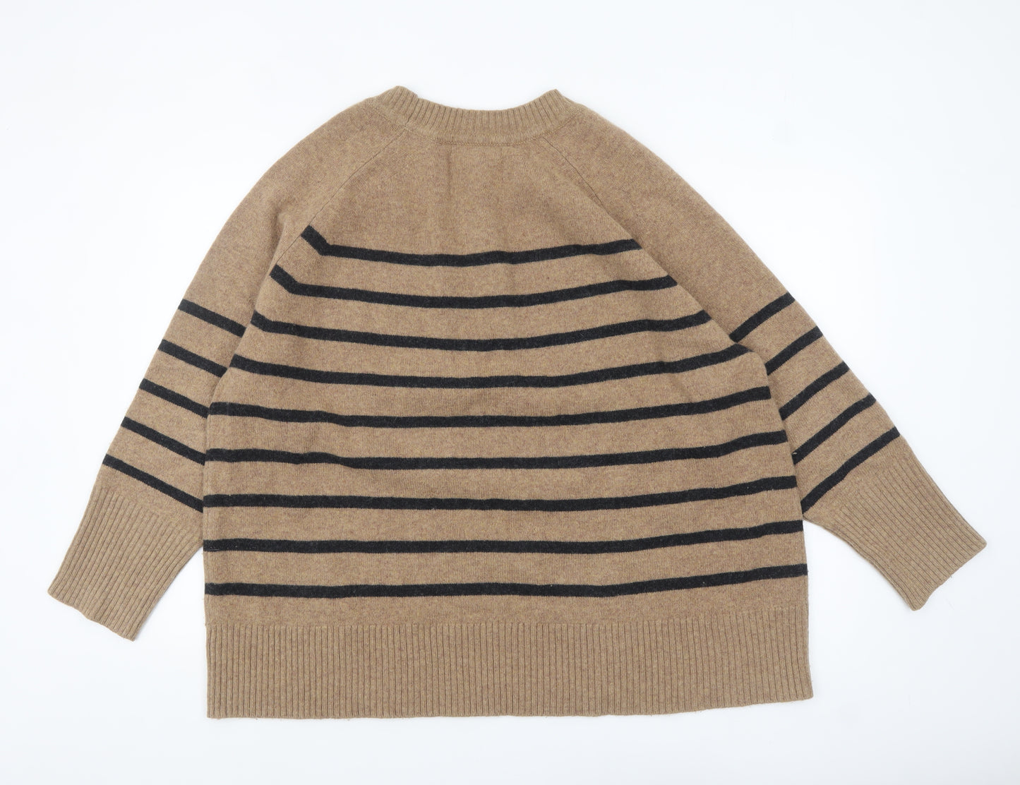 Next Women's Beige Striped 100% Wool Crew Neck Jumper XL