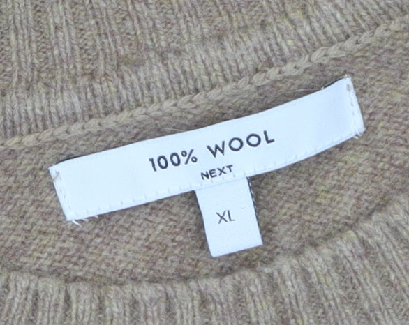 Next Women's Beige Striped 100% Wool Crew Neck Jumper XL