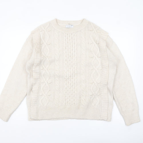 Papaya Women Ivory Cable-Knit Crew Neck Jumper Size M