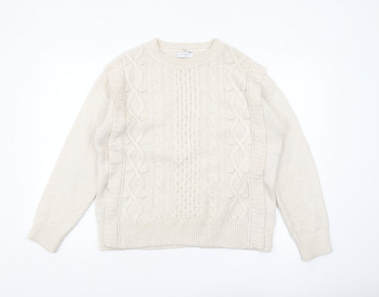 Papaya Women Ivory Cable-Knit Crew Neck Jumper Size M
