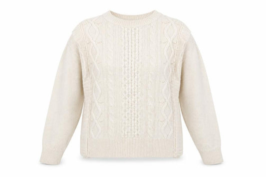 Front view of Papaya Women Ivory Cable-Knit Crew Neck Jumper, size M