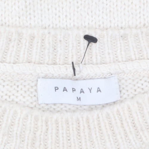 Papaya Women Ivory Cable-Knit Crew Neck Jumper Size M