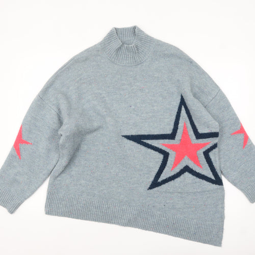 Khost Clothing Women’s Blue Star Roll Neck Relaxed Jumper Size L