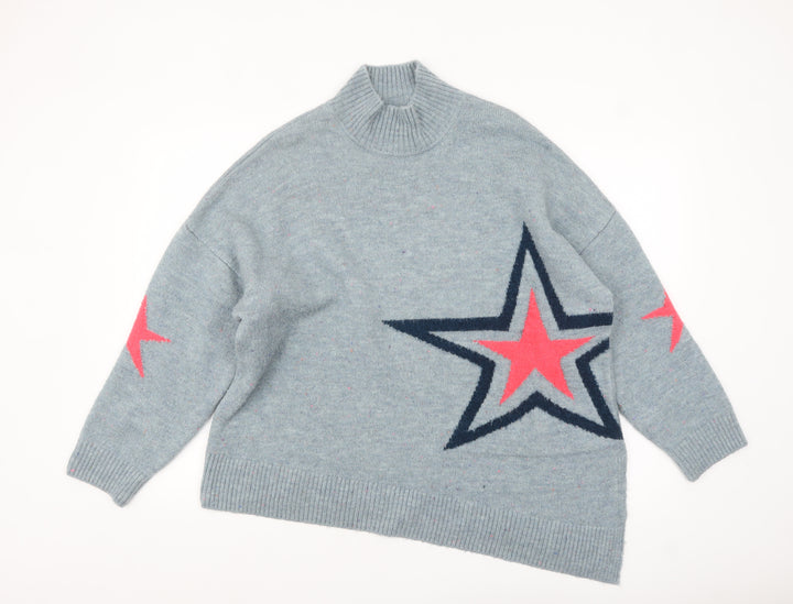 Khost Clothing Women’s Blue Star Roll Neck Relaxed Jumper Size L