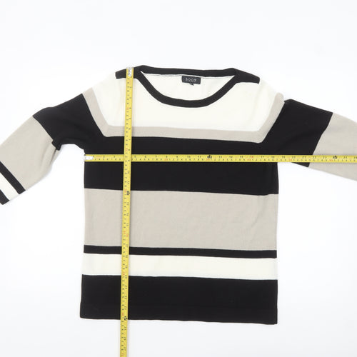 SOON Women's Black Grey White Striped 3/4 Sleeve Acrylic Jumper Size 16