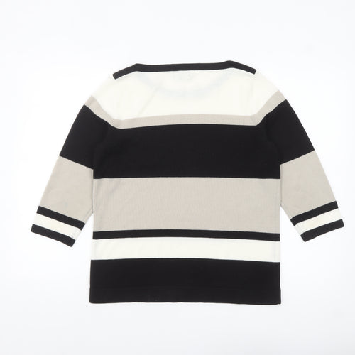 SOON Women's Black Grey White Striped 3/4 Sleeve Acrylic Jumper Size 16