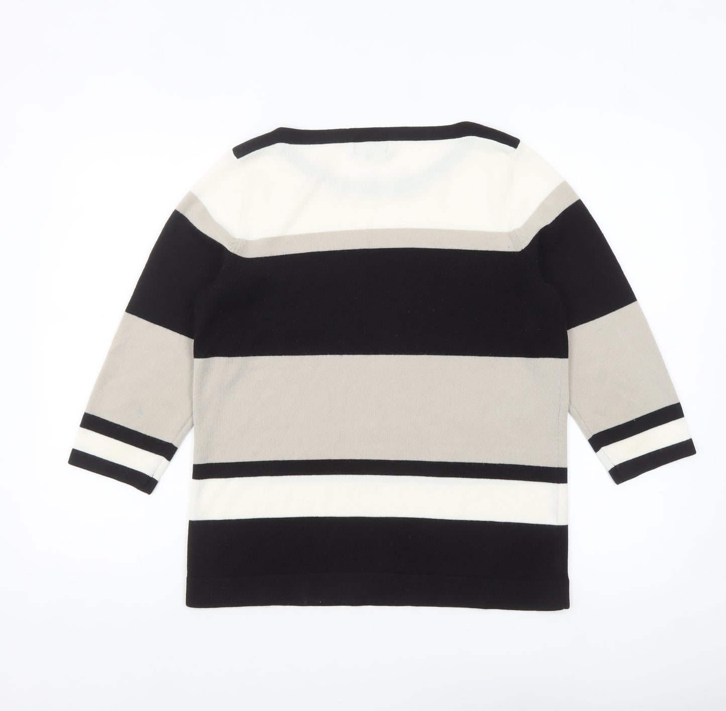SOON Women's Black Grey White Striped 3/4 Sleeve Acrylic Jumper Size 16