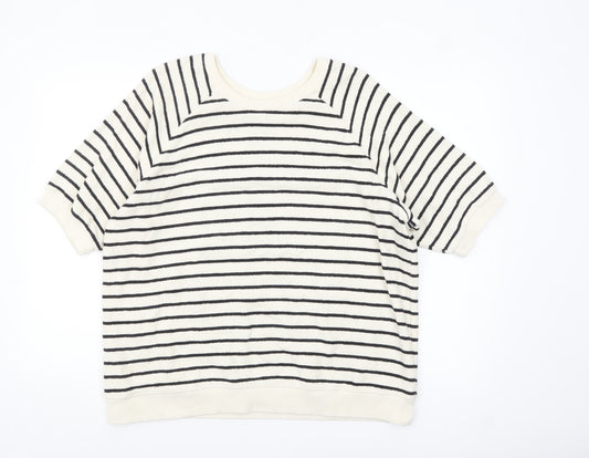 Tu Women’s White Striped Cotton Short Sleeve Relaxed T-Shirt Size 14