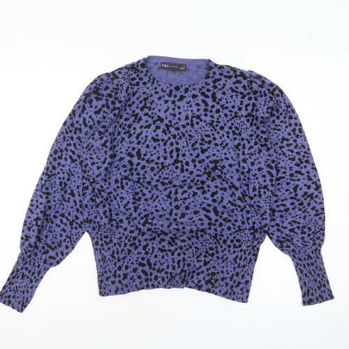 Marks and Spencer Women Purple Black Animal Print Jumper Size 14