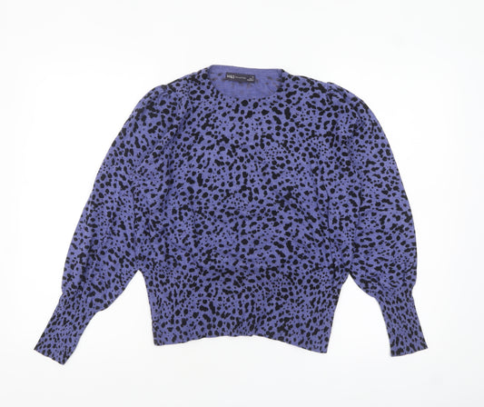 Marks and Spencer Women Purple Black Animal Print Jumper Size 14