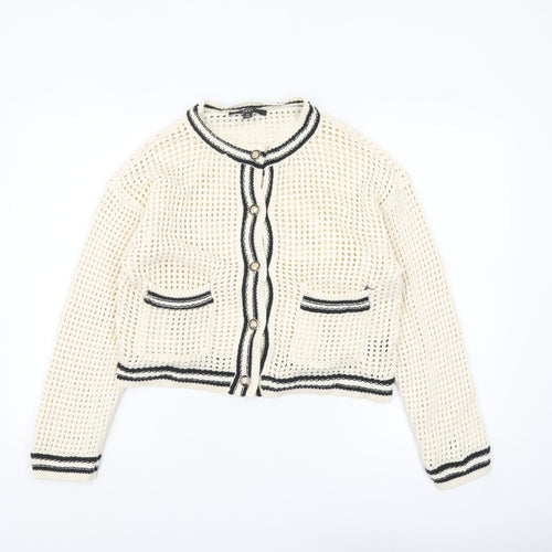 Next Women's Ivory Knit Cardigan Size 14 Chunky Cotton Button-Up