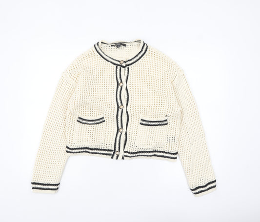 Next Women's Ivory Knit Cardigan Size 14 Chunky Cotton Button-Up