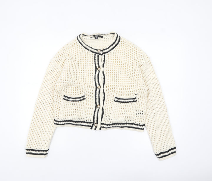 Next Women's Ivory Knit Cardigan Size 14 Chunky Cotton Button-Up