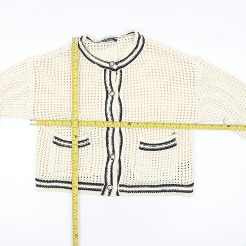Next Women's Ivory Knit Cardigan Size 14 Chunky Cotton Button-Up
