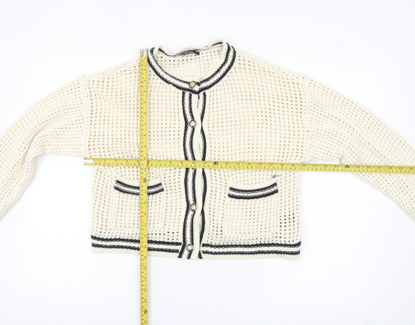 Next Women's Ivory Knit Cardigan Size 14 Chunky Cotton Button-Up