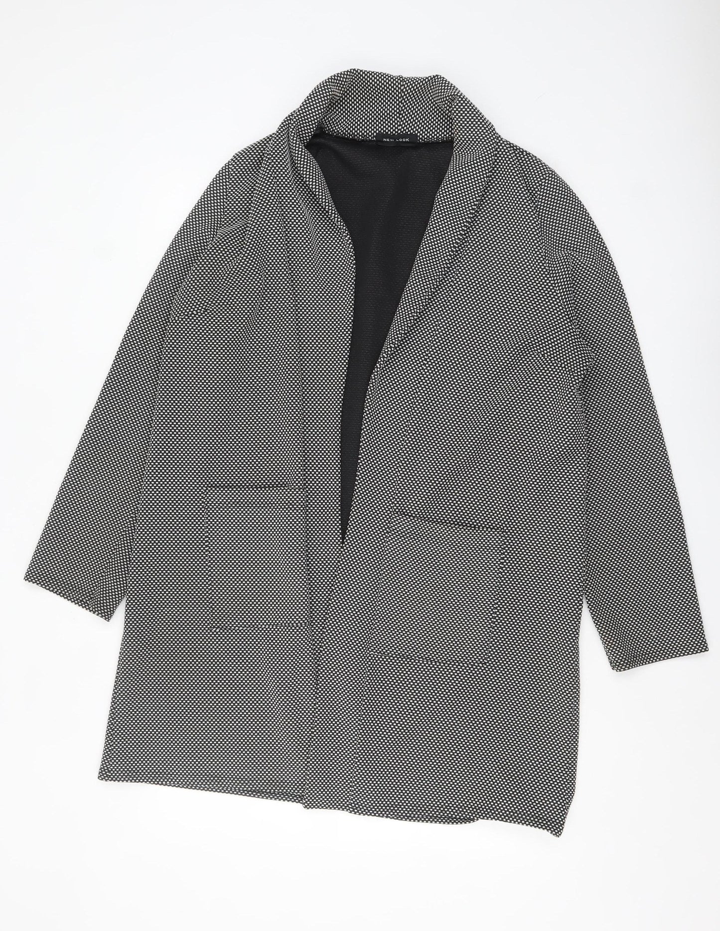 New Look Women Black White Mid-Length Open Front Coatigan Size 14