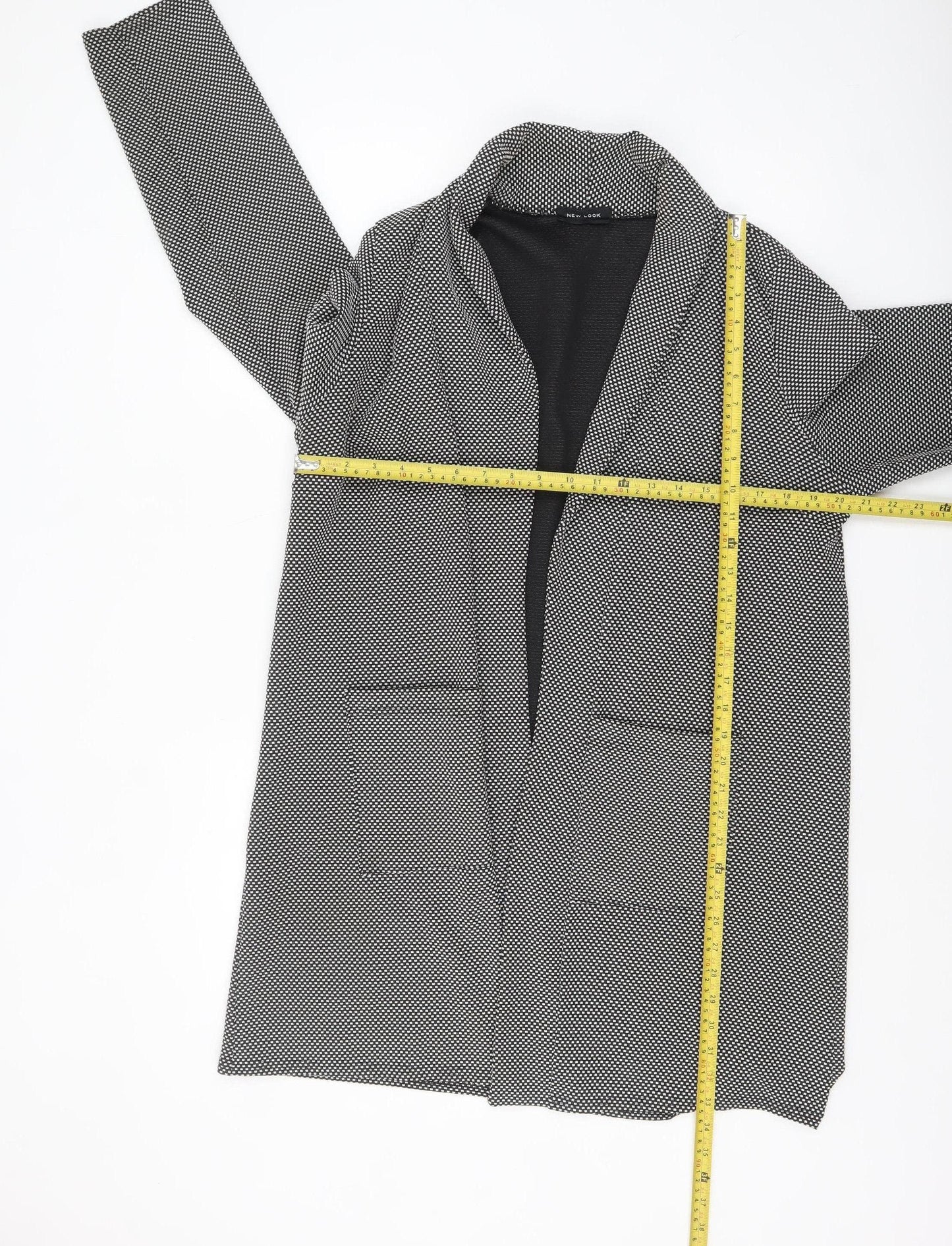 New Look Women Black White Mid-Length Open Front Coatigan Size 14