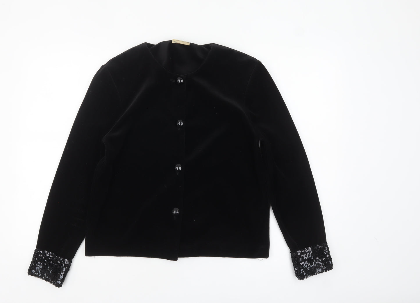 Classics Women's Black Sequin Cuff Velvet Jacket Size 12
