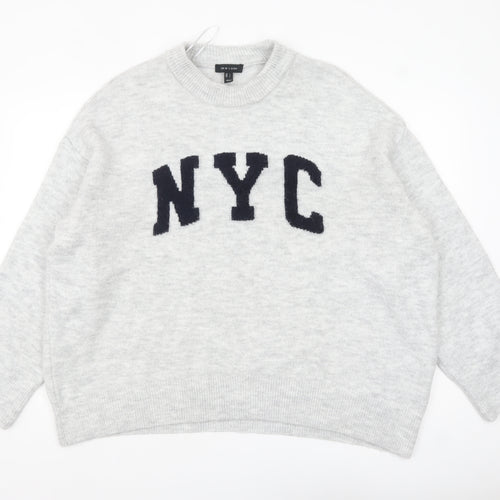 New Look Women Grey NYC Pullover Jumper Size L Crew Neck Soft Knit