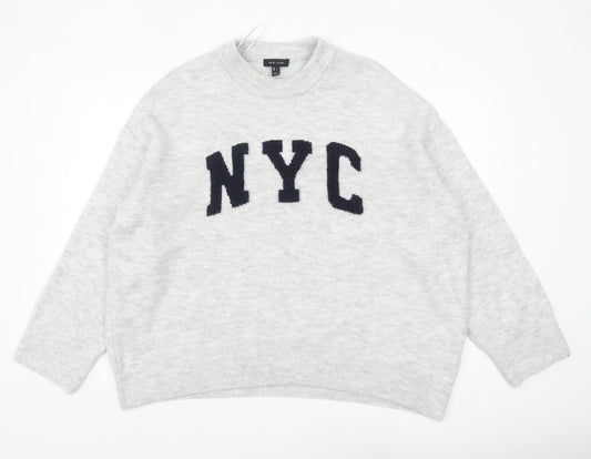 New Look Women Grey NYC Pullover Jumper Size L Crew Neck Soft Knit