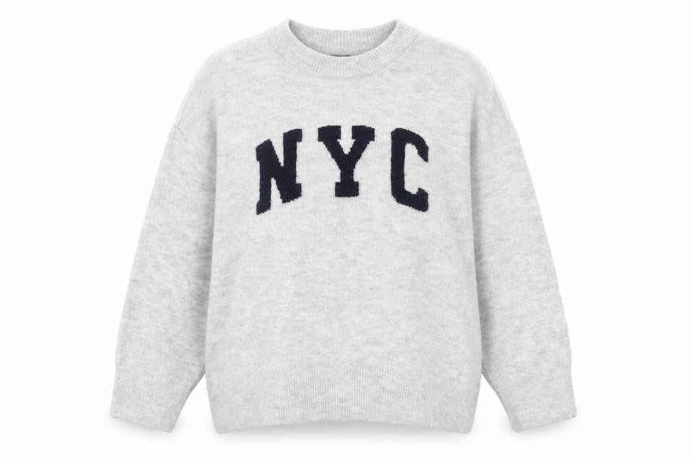 Front view of New Look Women Grey NYC jumper, size L, Crew Neck Soft Knit
