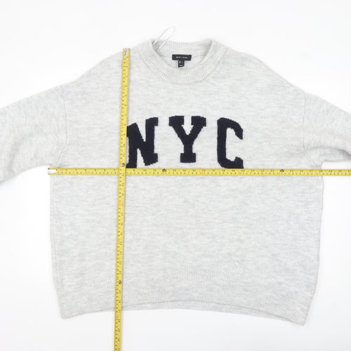 New Look Women Grey NYC Pullover Jumper Size L Crew Neck Soft Knit