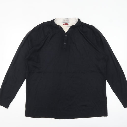 TU Men's Black Henley Knit Jumper Medium Lightweight Casual