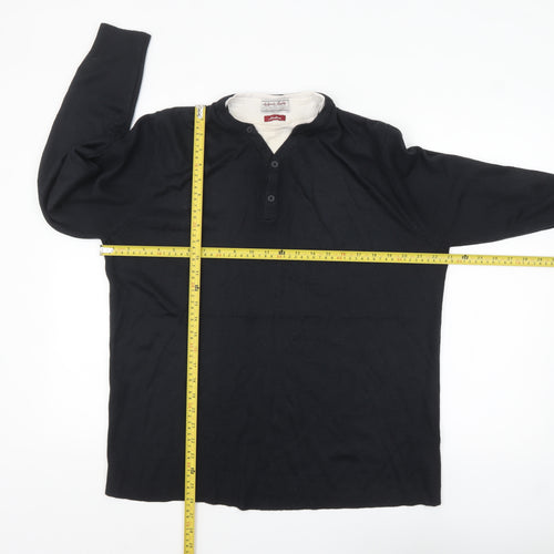 TU Men's Black Henley Knit Jumper Medium Lightweight Casual