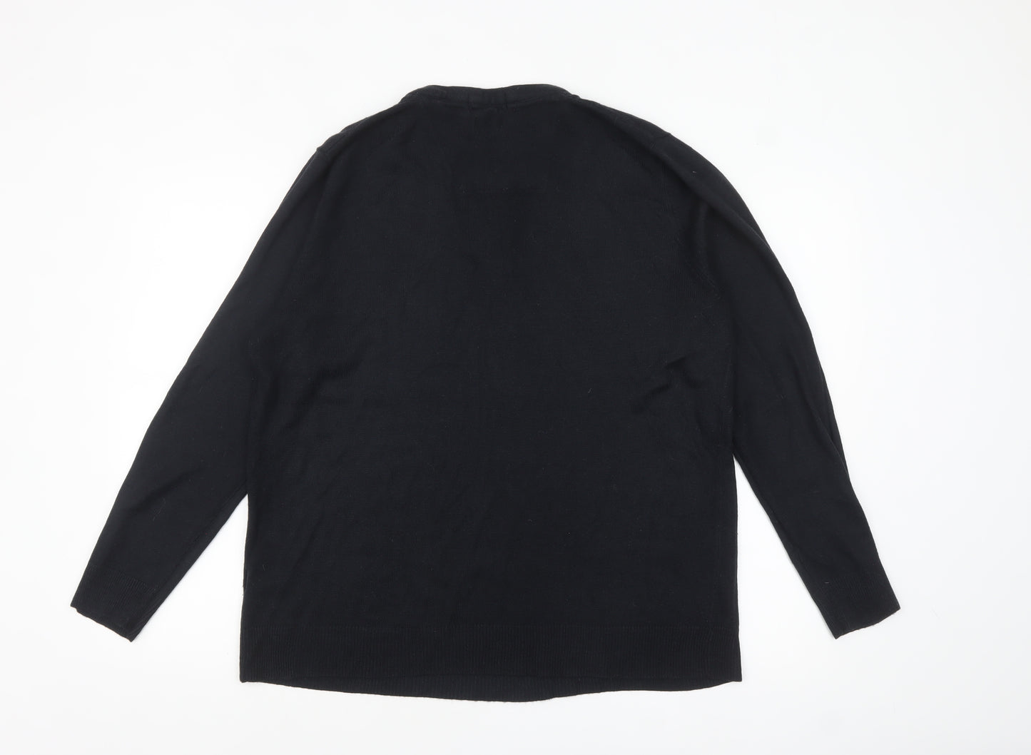 TU Men's Black Henley Knit Jumper Medium Lightweight Casual