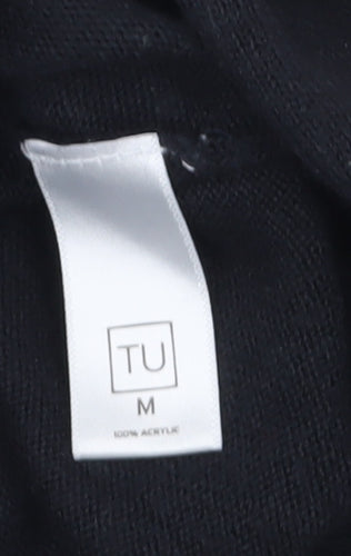 TU Men's Black Henley Knit Jumper Medium Lightweight Casual